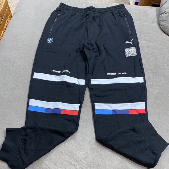 NWT Mens Puma BMW Motorsport 100% Cotton Black Athletic Sweat Pants Size L - Picture 6 of 14